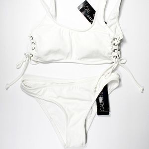 CALIFORNIA WAVES  White Juniors Lace-Up Bikini Top
